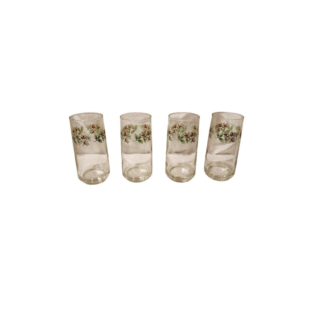 Set of 6‎ Holly Berry Holiday Christmas Drinking Glasses